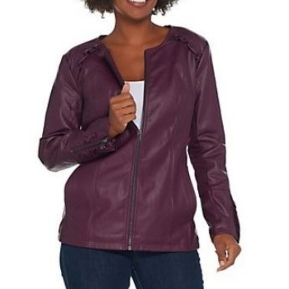 Denim&Co Jackets & Blazers - Denim & Co Faux Leather Jacket with Ruffle Detail